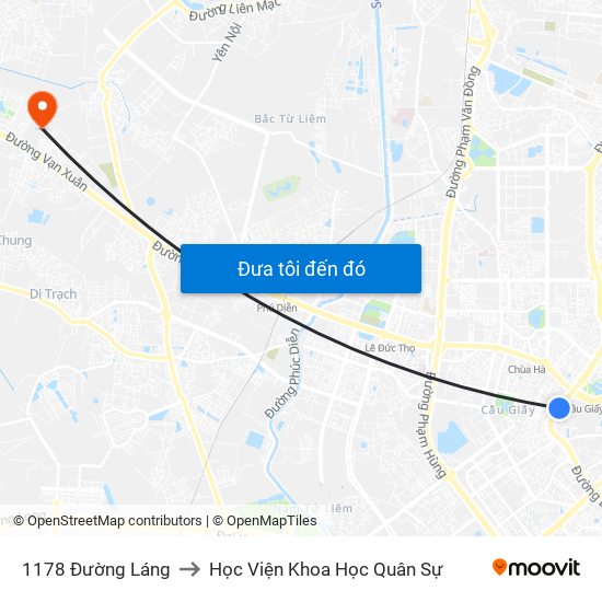 1178 Đường Láng to Học Viện Khoa Học Quân Sự map