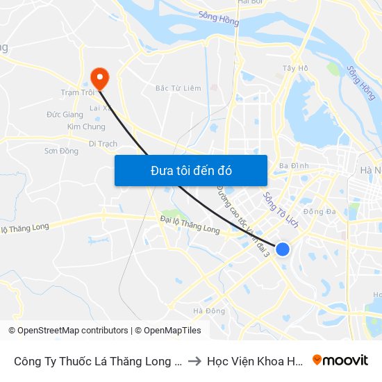 Công Ty Thuốc Lá Thăng Long - 235 Nguyễn Trãi to Học Viện Khoa Học Quân Sự map