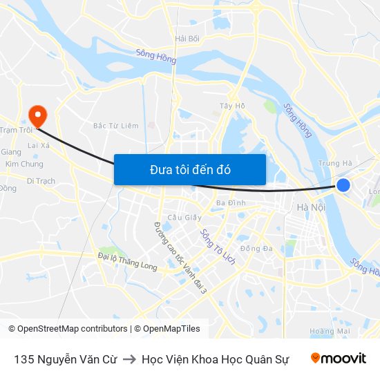 135 Nguyễn Văn Cừ to Học Viện Khoa Học Quân Sự map