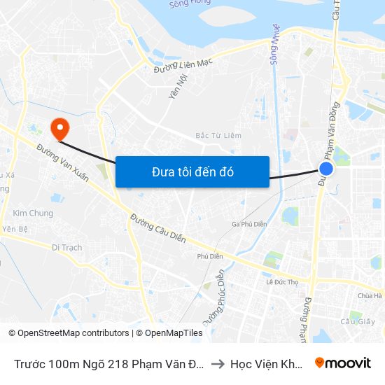 Trước 100m Ngõ 218 Phạm Văn Đồng (Đối Diện Công Viên Hòa Bình) to Học Viện Khoa Học Quân Sự map