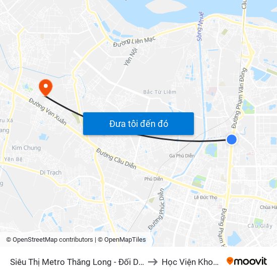 Siêu Thị Metro Thăng Long - Đối Diện Ngõ 599 Phạm Văn Đồng to Học Viện Khoa Học Quân Sự map