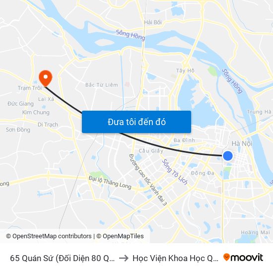 65 Quán Sứ (Đối Diện 80 Quán Sứ) to Học Viện Khoa Học Quân Sự map