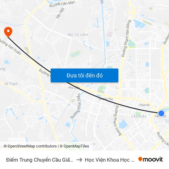 Điểm Trung Chuyển Cầu Giấy - Gtvt 02 to Học Viện Khoa Học Quân Sự map