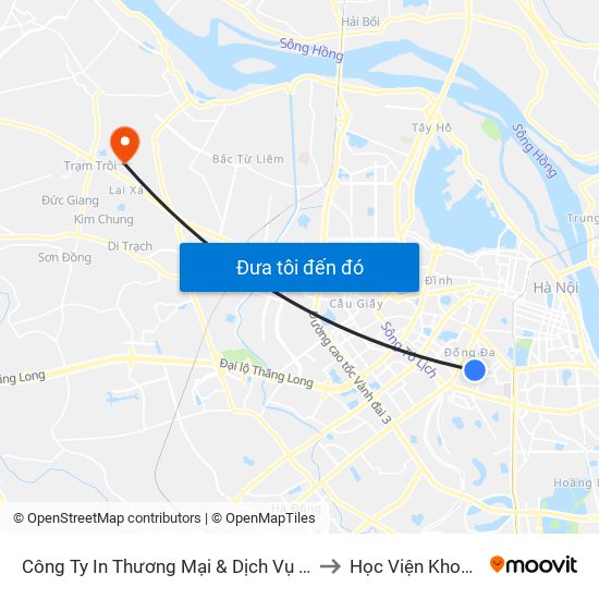 Công Ty In Thương Mại & Dịch Vụ Ngân Hàng - Số 10 Chùa Bộc to Học Viện Khoa Học Quân Sự map