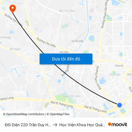 Đối Diện 220 Trần Duy Hưng to Học Viện Khoa Học Quân Sự map