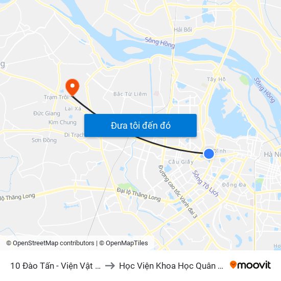 10 Đào Tấn - Viện Vật Lý to Học Viện Khoa Học Quân Sự map