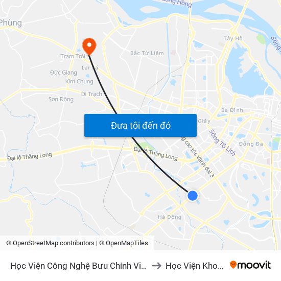 Học Viện Công Nghệ Bưu Chính Viễn Thông - Trần Phú (Hà Đông) to Học Viện Khoa Học Quân Sự map