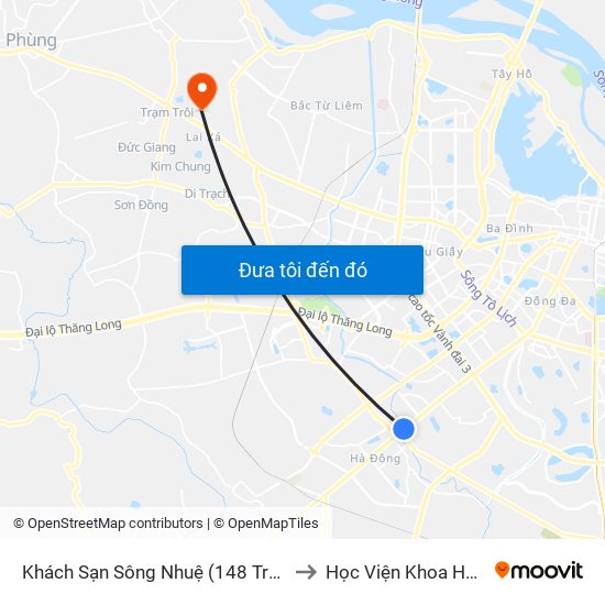 Khách Sạn Sông Nhuệ (148 Trần Phú- Hà Đông) to Học Viện Khoa Học Quân Sự map