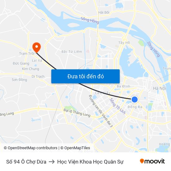 Số 94 Ô Chợ Dừa to Học Viện Khoa Học Quân Sự map