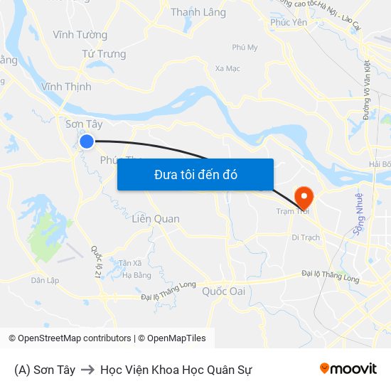 (A) Sơn Tây to Học Viện Khoa Học Quân Sự map