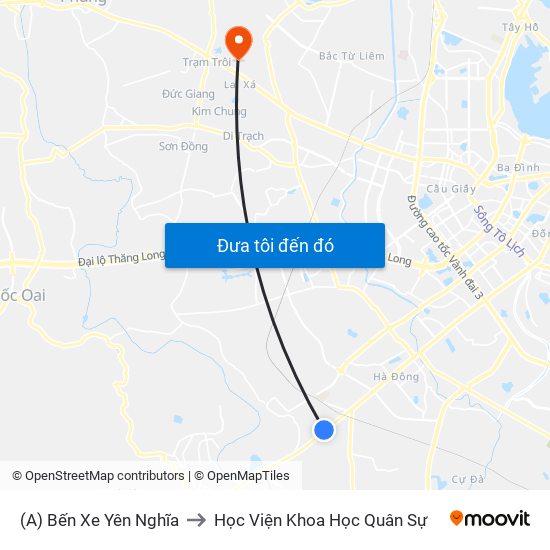 (A) Bến Xe Yên Nghĩa to Học Viện Khoa Học Quân Sự map