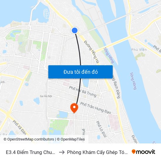 E3.4 Điểm Trung Chuyển Long Biên to Phòng Khám Cấy Ghép Tóc Y Học Quốc Tế map