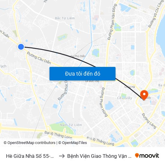 Hè Giữa Nhà Số 55-57 Phố Nhổn to Bệnh Viện Giao Thông Vận Tải Trung Ương map