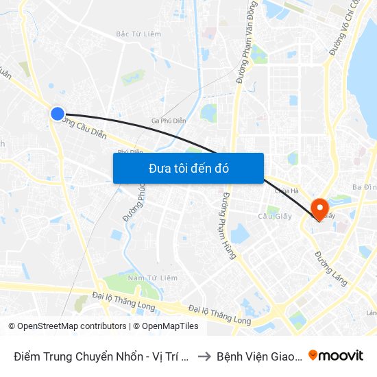 Điểm Trung Chuyển Nhổn - Vị Trí Đỗ Tuyến 20, 29, 32 (Chiều Sơn Tây - Hà Nội)- Đường 32 to Bệnh Viện Giao Thông Vận Tải Trung Ương map