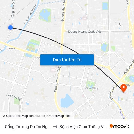 Cổng Trường Đh Tài Nguyên Môi Trường to Bệnh Viện Giao Thông Vận Tải Trung Ương map