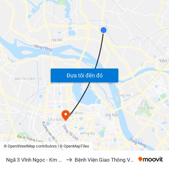 Ngã 3 Vĩnh Ngọc - Km 9+230 Quốc Lộ 3 to Bệnh Viện Giao Thông Vận Tải Trung Ương map