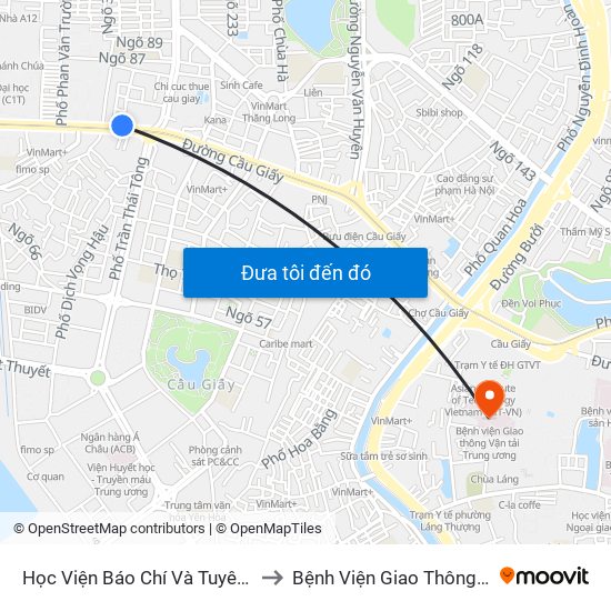 Học Viện Báo Chí Và Tuyên Truyền - 36 Xuân Thủy to Bệnh Viện Giao Thông Vận Tải Trung Ương map