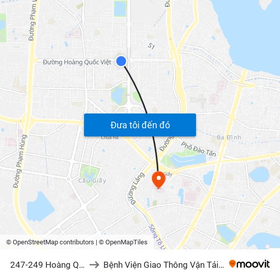 247-249 Hoàng Quốc Việt to Bệnh Viện Giao Thông Vận Tải Trung Ương map