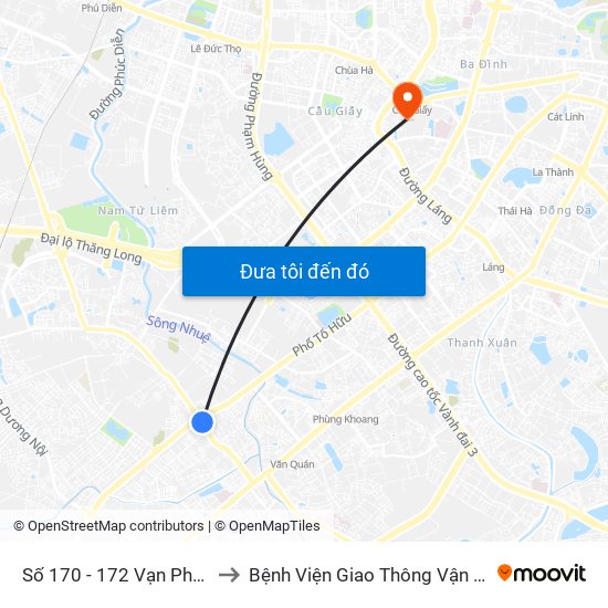 Số 170 - 172 Vạn Phúc - Hà Đông to Bệnh Viện Giao Thông Vận Tải Trung Ương map