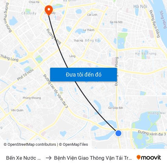 Bến Xe Nước Ngầm to Bệnh Viện Giao Thông Vận Tải Trung Ương map