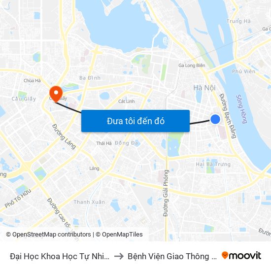 Đại Học Khoa Học Tự Nhiên - 19 Lê Thánh Tông to Bệnh Viện Giao Thông Vận Tải Trung Ương map