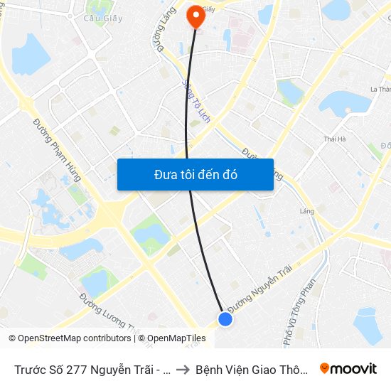 Trước Số 277 Nguyễn Trãi - Bách Hóa Giày Thượng Đình to Bệnh Viện Giao Thông Vận Tải Trung Ương map