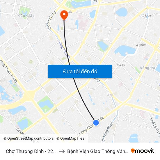 Chợ Thượng Đình - 224 Nguyễn Trãi to Bệnh Viện Giao Thông Vận Tải Trung Ương map