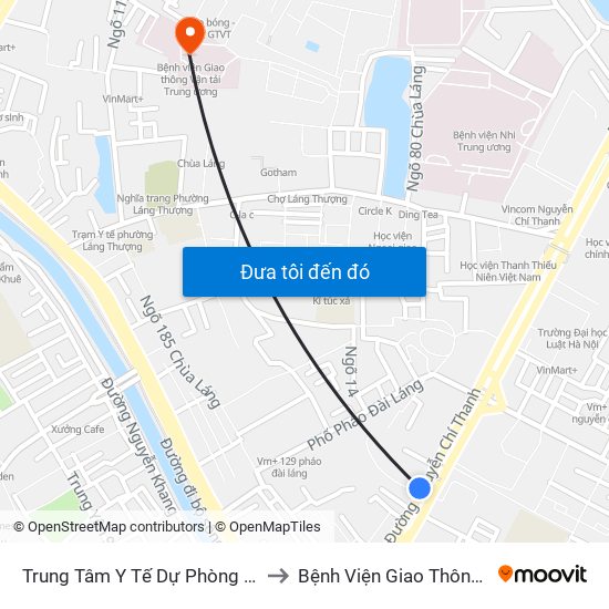 Trung Tâm Y Tế Dự Phòng Hn - 70 Nguyễn Chí Thanh to Bệnh Viện Giao Thông Vận Tải Trung Ương map