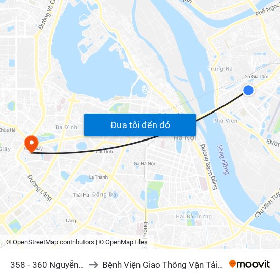 358 - 360 Nguyễn Văn Cừ to Bệnh Viện Giao Thông Vận Tải Trung Ương map