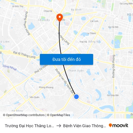 Trường Đại Học Thăng Long - Nghiêm Xuân Yêm to Bệnh Viện Giao Thông Vận Tải Trung Ương map