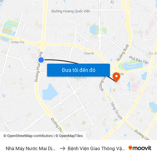 Nhà Máy Nước Mai Dịch - Phạm Hùng to Bệnh Viện Giao Thông Vận Tải Trung Ương map
