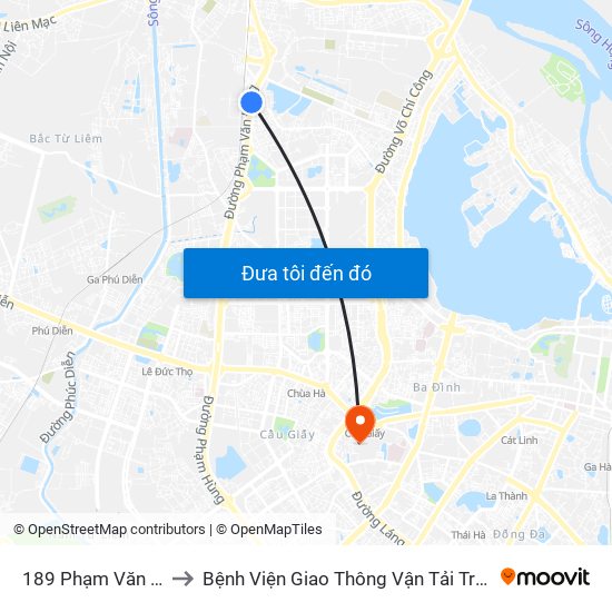 189 Phạm Văn Đồng to Bệnh Viện Giao Thông Vận Tải Trung Ương map