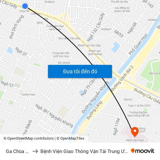 Ga Chùa Hà to Bệnh Viện Giao Thông Vận Tải Trung Ương map