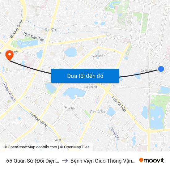 65 Quán Sứ (Đối Diện 80 Quán Sứ) to Bệnh Viện Giao Thông Vận Tải Trung Ương map