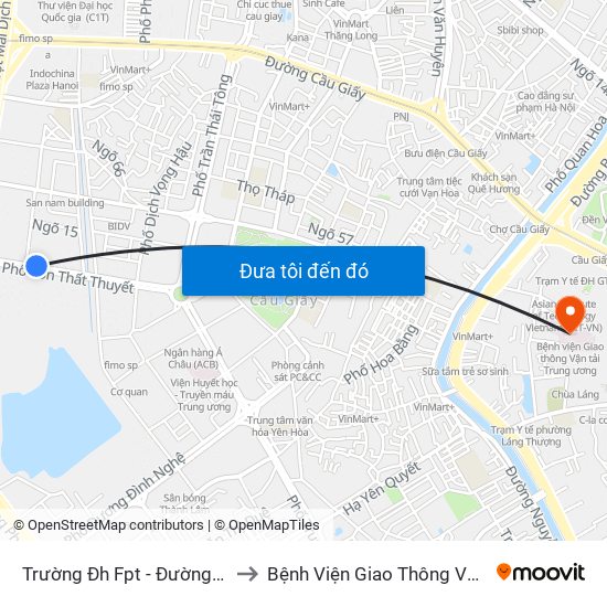 Trường Đh Fpt - Đường Tôn Thất Thuyết to Bệnh Viện Giao Thông Vận Tải Trung Ương map