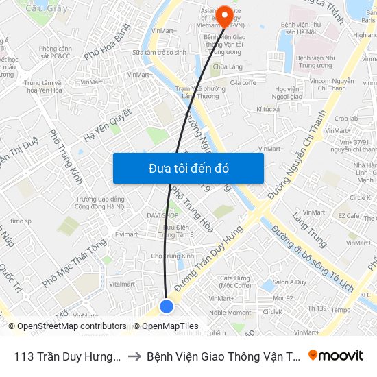 113 Trần Duy Hưng - Bộ Khcn to Bệnh Viện Giao Thông Vận Tải Trung Ương map
