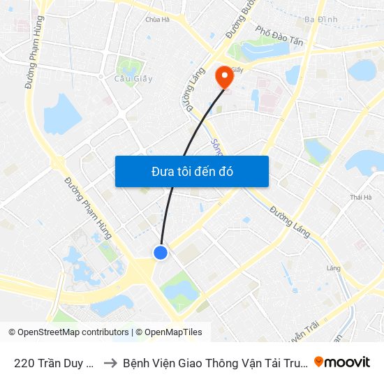 220 Trần Duy Hưng to Bệnh Viện Giao Thông Vận Tải Trung Ương map