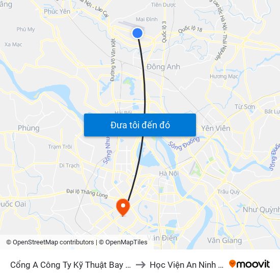 Cổng A Công Ty Kỹ Thuật Bay Vaeco Nội Bài to Học Viện An Ninh Nhân Dân map