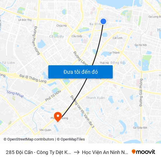 285 Đội Cấn - Công Ty Dệt Kim Hà Nội to Học Viện An Ninh Nhân Dân map