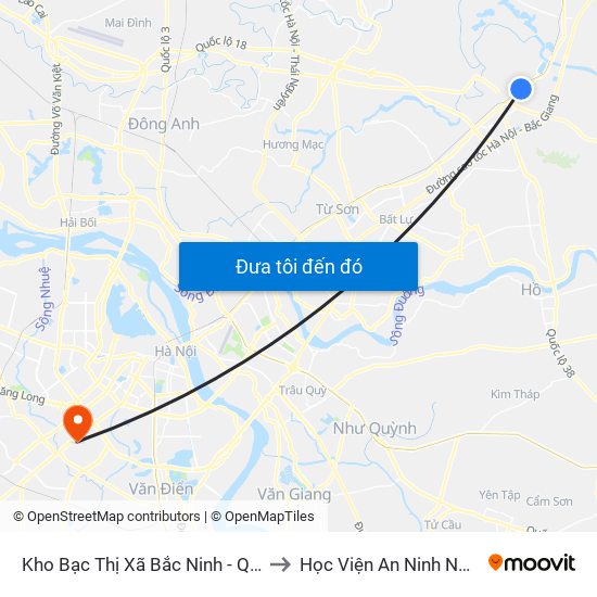 Kho Bạc Thị Xã Bắc Ninh - Quốc Lộ 1 to Học Viện An Ninh Nhân Dân map