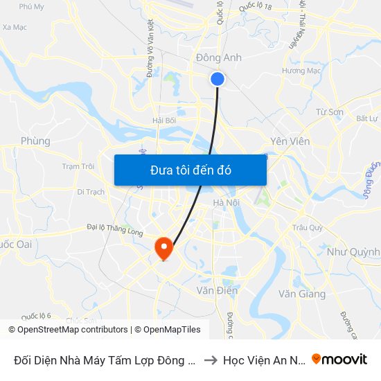 Đối Diện Nhà Máy Tấm Lợp Đông Anh- Km 12+700 Quốc Lộ 3 to Học Viện An Ninh Nhân Dân map