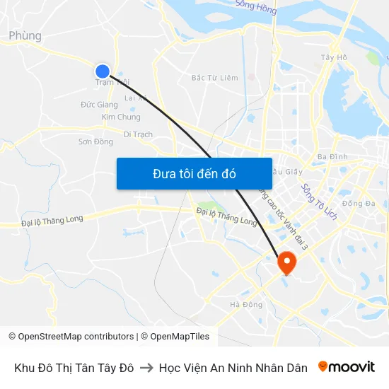 Khu Đô Thị Tân Tây Đô to Học Viện An Ninh Nhân Dân map
