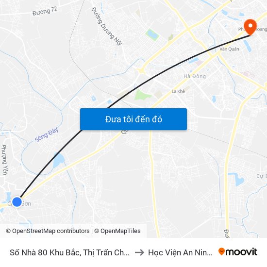 Số Nhà 80 Khu Bắc, Thị Trấn Chúc Sơn - Quốc Lộ 6 to Học Viện An Ninh Nhân Dân map