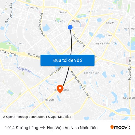 1014 Đường Láng to Học Viện An Ninh Nhân Dân map
