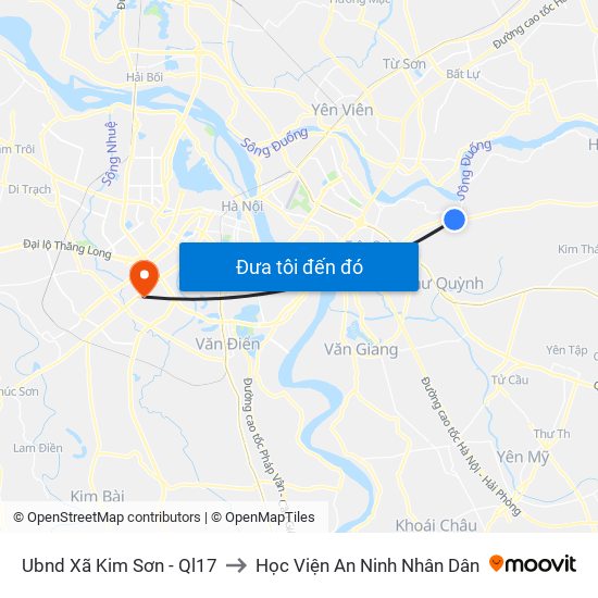 Ubnd Xã Kim Sơn  - Ql17 to Học Viện An Ninh Nhân Dân map
