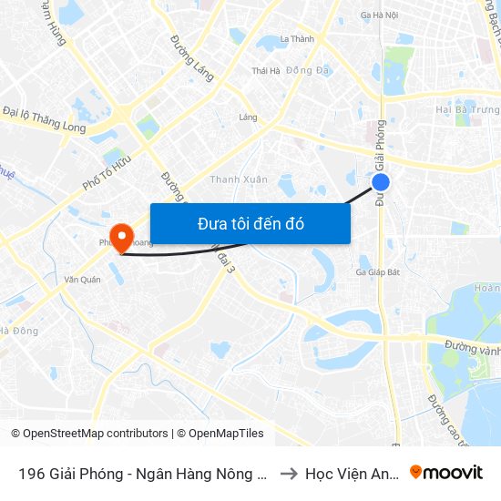 196 Giải Phóng - Ngân Hàng Nông Nghiệp & Ptnt Chi Nhánh Nam Hà Nội to Học Viện An Ninh Nhân Dân map