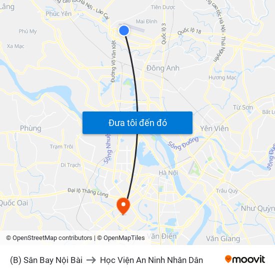 (B) Sân Bay Nội Bài to Học Viện An Ninh Nhân Dân map