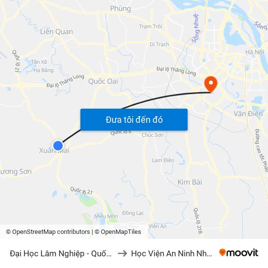 Đại Học Lâm Nghiệp - Quốc Lộ 21 to Học Viện An Ninh Nhân Dân map