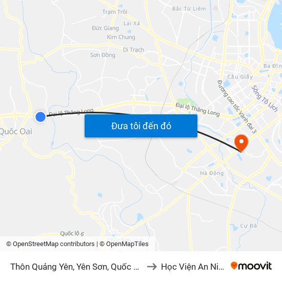 Thôn Quảng Yên, Yên Sơn, Quốc Oai - Đại Lộ Thăng Long to Học Viện An Ninh Nhân Dân map