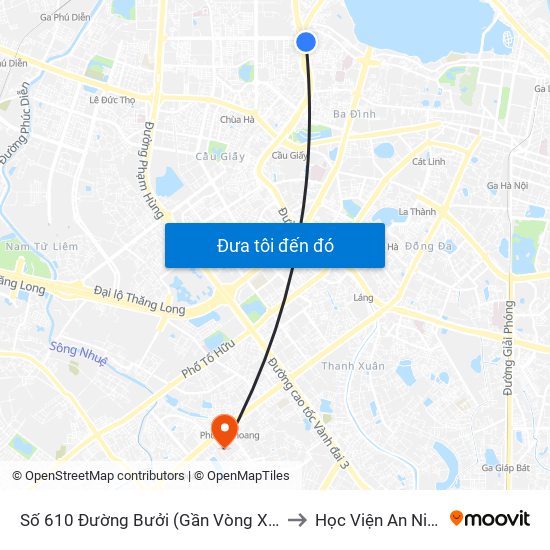 Số 610 Đường Bưởi (Gần Vòng Xuyến Hoàng Quốc Việt) to Học Viện An Ninh Nhân Dân map